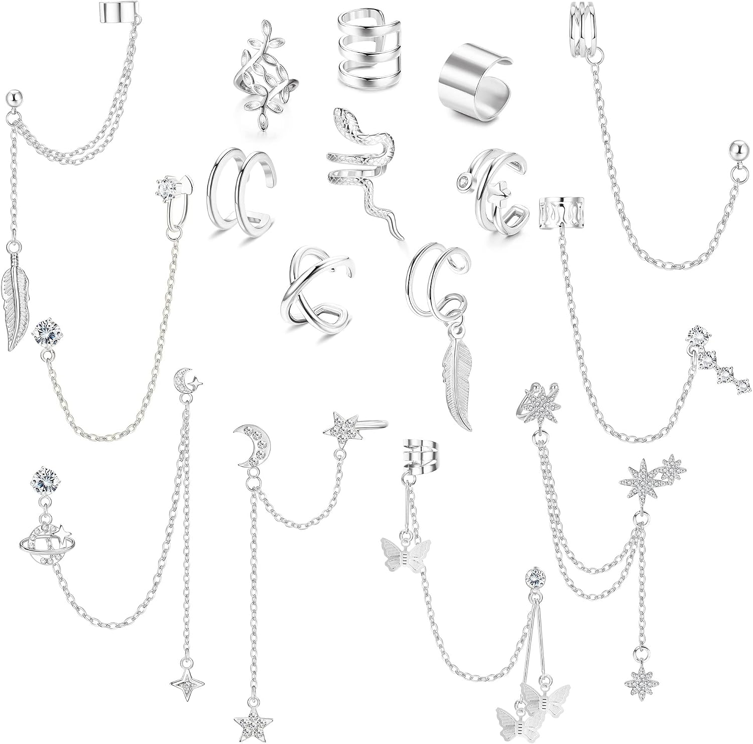 Jstyle Ear Cuff Earrings for Women Cuff Chain Earring Clip On Helix Cartilage Wrap Cuff Earring Non Pierced Adjustable