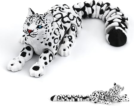 21cm / 8.27inch 3D Printed Animals Snow Leopard with Joint Mobility Poseable Figure Can Lie Down But Not Stand Up Articulated Animal Toy 3D Printed Creature Flexible Animals for Desk Decor AA