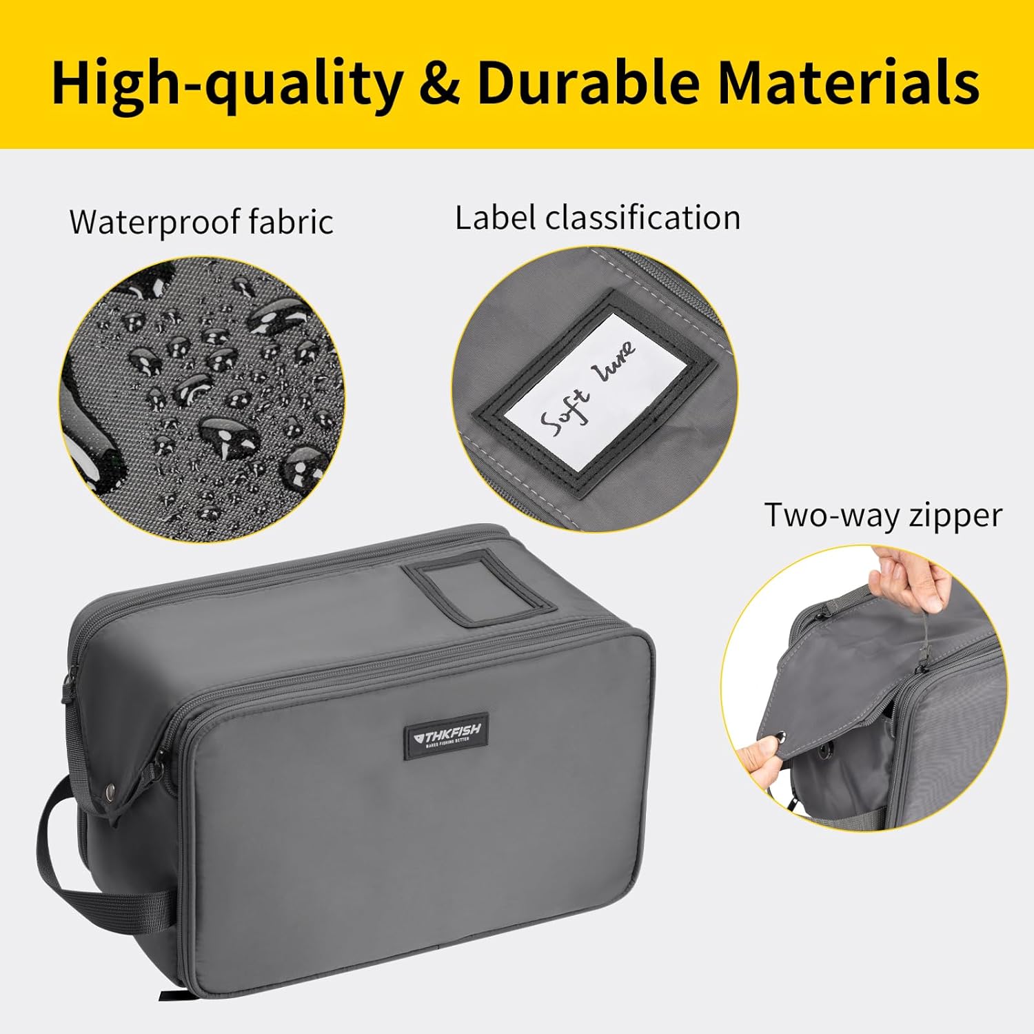 THKFISH Fishing Soft Plastic Bait Storage, Water-Resistant Extra-Large Clear Sleeves Tackle Bait Bag Storage For Lure Hooks, Sinkers & Fishing Accessories(Grey)