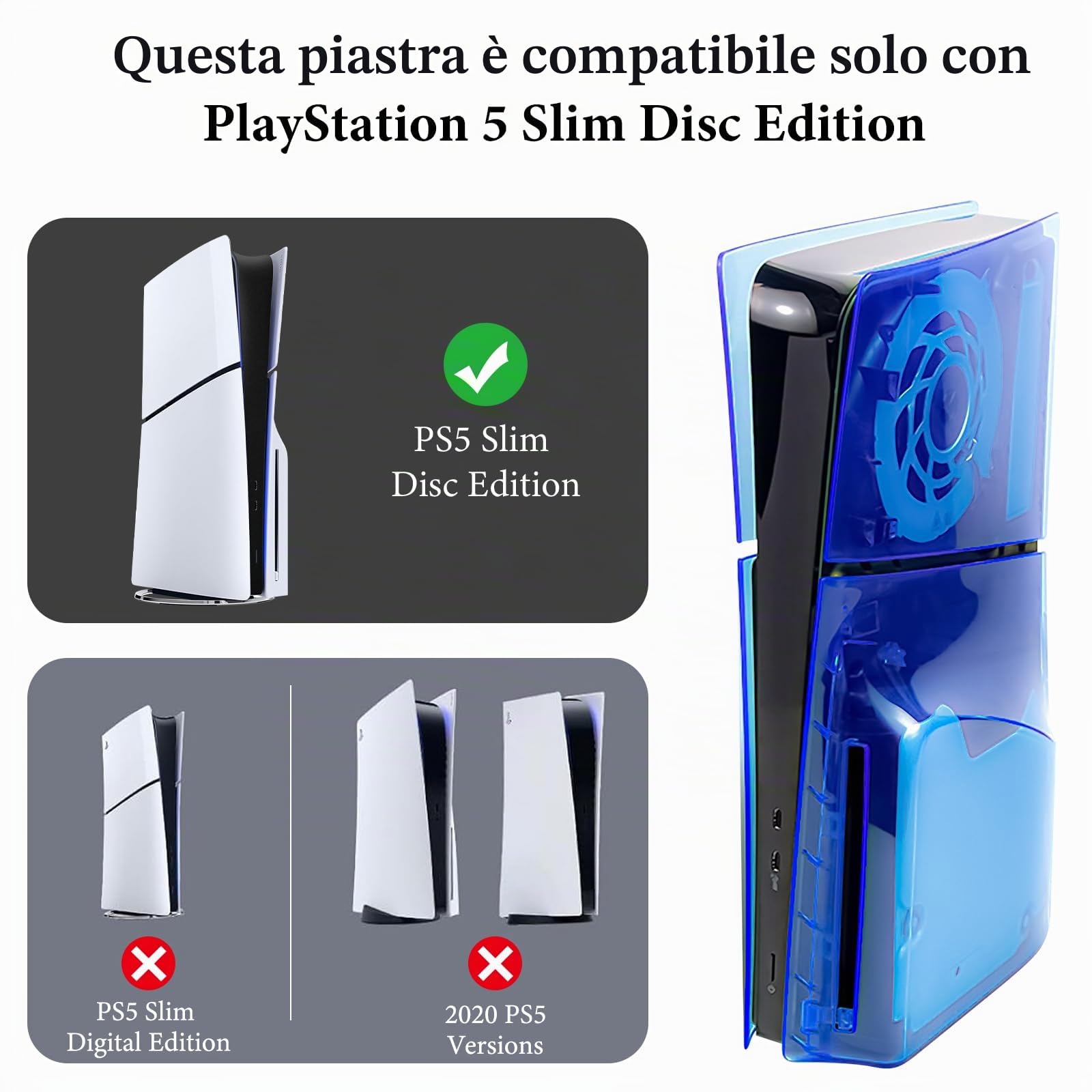 Geekria cover trasparenti compatibili con PlayStation 5 Slim Edizione Disco, guscio di ricambio, accessori da gaming con prese d’aria, pannelli laterali in ABS rigido antiurto