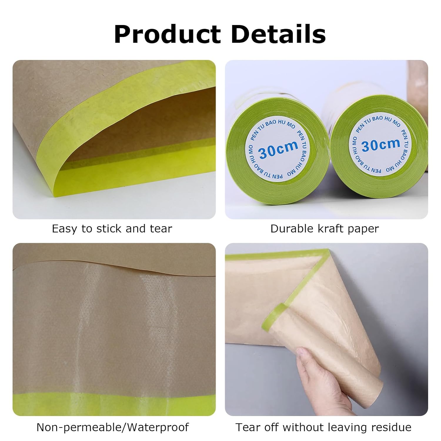Pack of 6 Painters Masking Paper, 30 cm x 15 m Masking Paper Roll Self-Adhesive Strips Painter's Film with Adhesive Tape Painter Paper Accessories for Painting Window Masking Masking Masking Tape