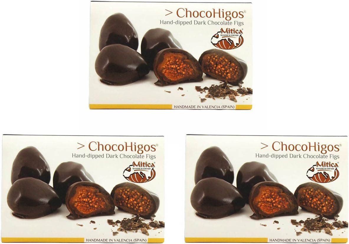 ChocoHigos - Hand-dipped Dark Chocolate Figs - 1 container, 4.9 oz (Pack of 3)