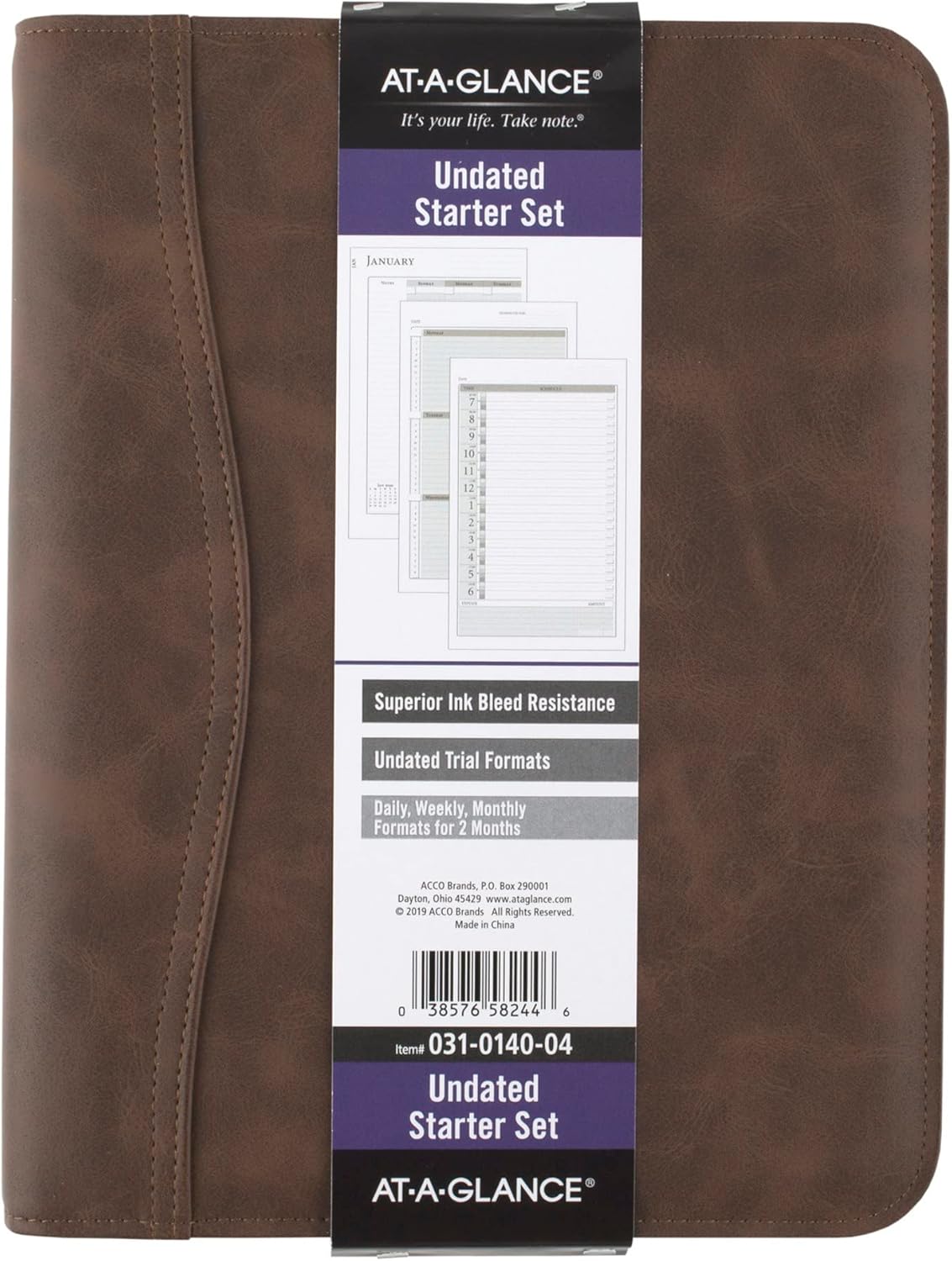 AT-A-GLANCE Simulated Leather Undated Starter Set, 43184 DAY-TIMER, Desk Size, Distressed Brown (031-0140-04)