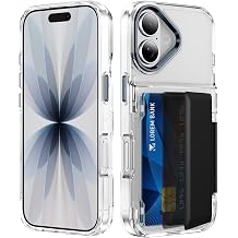 Wallet Case for iPhone 16 Case with Card Holder Black JF | RFID Blocking,Store 2 Cards,Military Grade Protection,Transparent TPU,Anti-Yellowing,Rugged,Wallet Phone Case for Men,Women