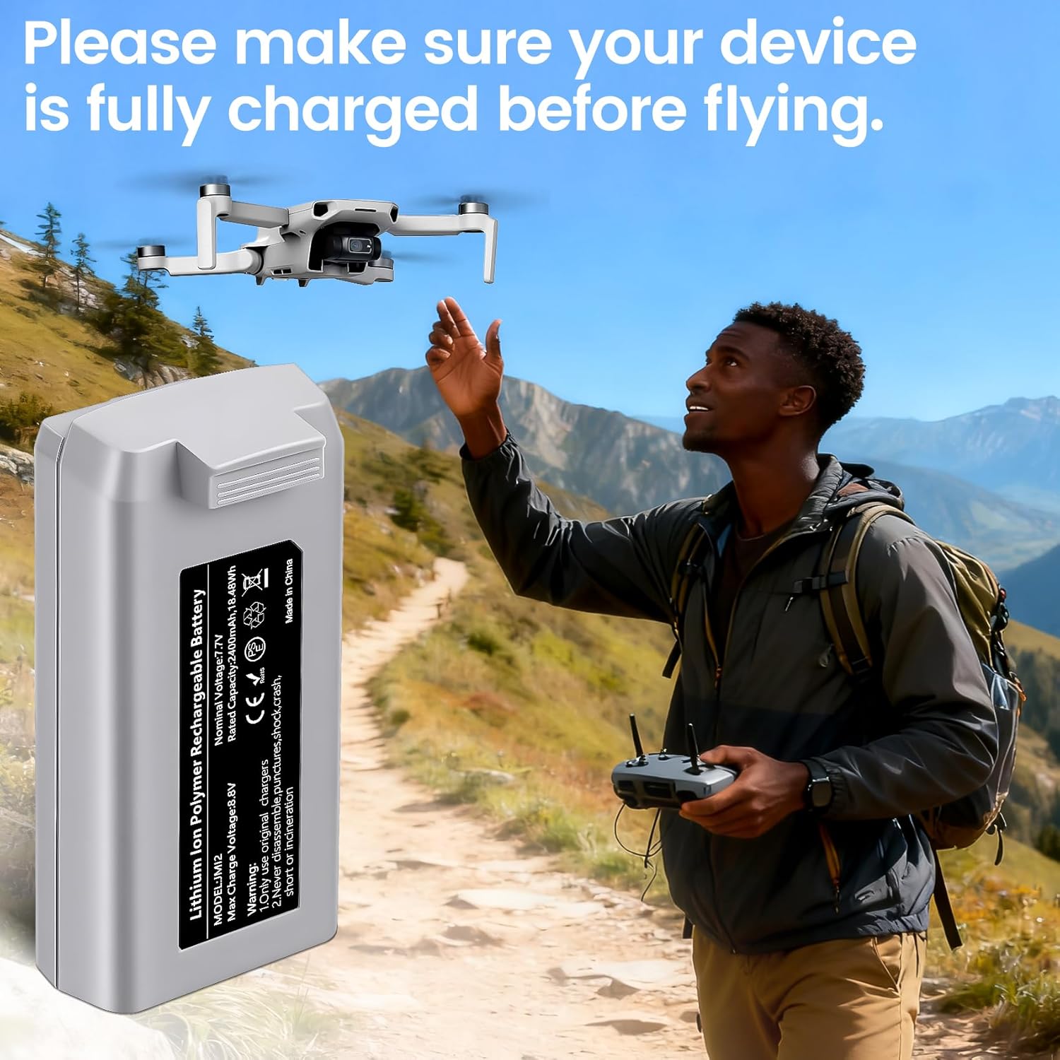 2-Pack 2400mAh Mini 4K/ 2 Series Intelligent Flight Battery and a LCD dispaly 3-Slot bi-Directional Charging hub, max Flight time up to 31 mins, Compatible with DJI Mini 2/SE/2 SE/4K Drones