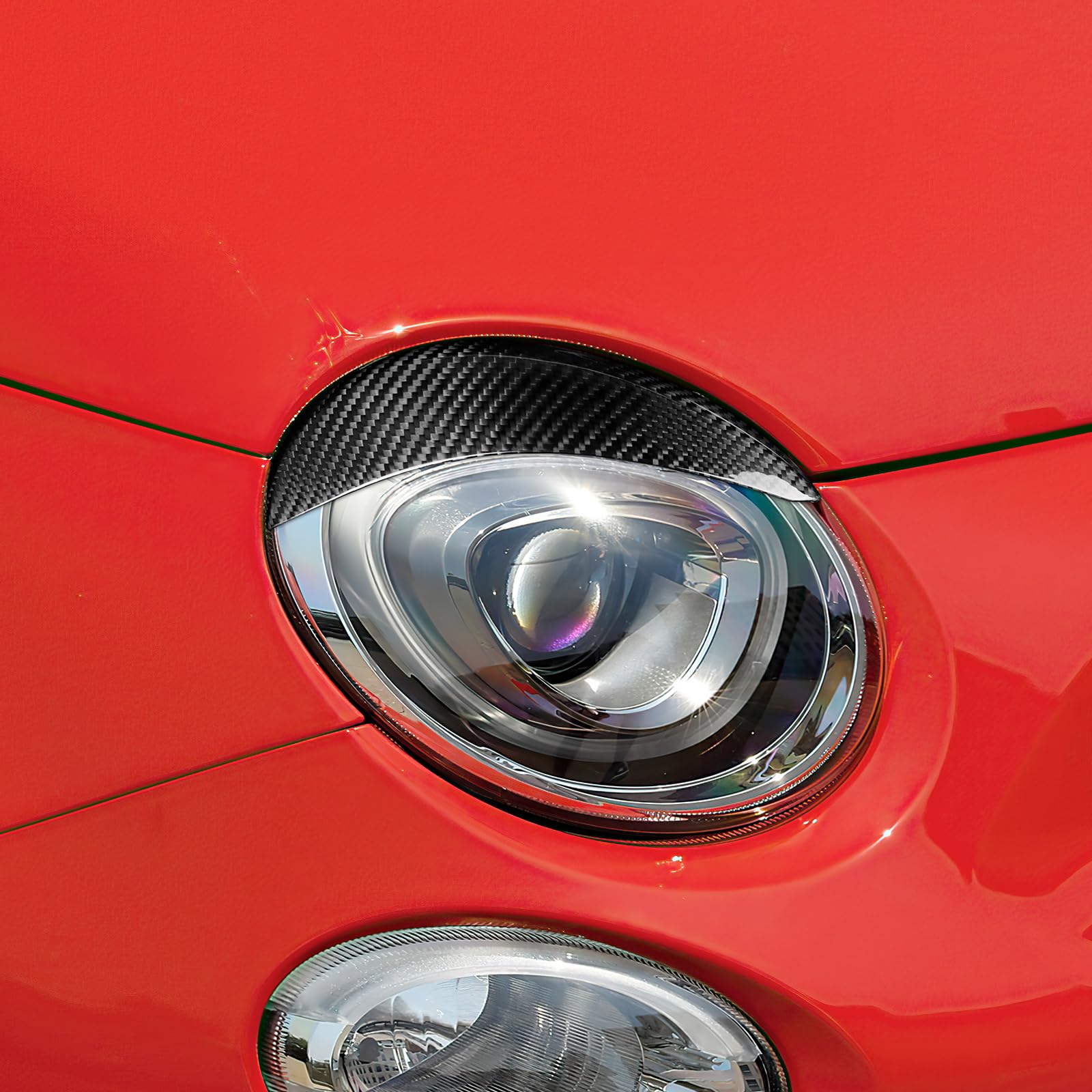 KUNGKIC Real Harte Kohlefaser Auto Scheinwerfer Augenbrauen Augenlid Aufkleber passend für Fiat 500 Abarth 595 2016 2017 2018 2019 2020 2021 2022 2023 Zubehör,2Stück