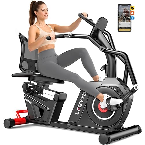 Recumbent Exercise Bike for Home, Stationary Bike with Arm Exerciser, 16-Level Magnetic Resistance, Bluetooth App, LCD Monitor, Heart Rate, Heavy-Duty Frame, Low-Impact Cardio & Physical Therapy, 450LBS Capacity