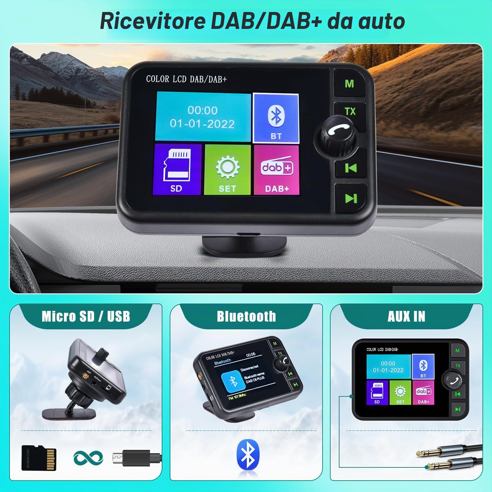 Hikity DAB/DAB+ Adattatore con Schermo LCD da 2, 4, USB 2.0 DAB Digitale Ricevitore Sintonizzatore DAB Dongle per Android Autoradio