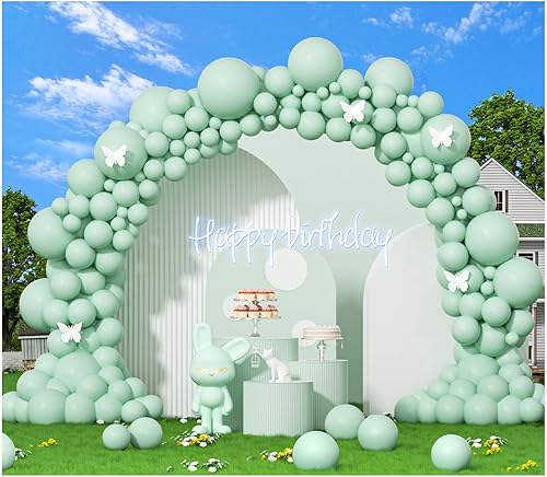 Juego de 412 guirnaldas de globos de color verde menta pastel de 18, 12, 10, 5 pulgadas, diferentes tamaños, globos de látex ligeros para baby