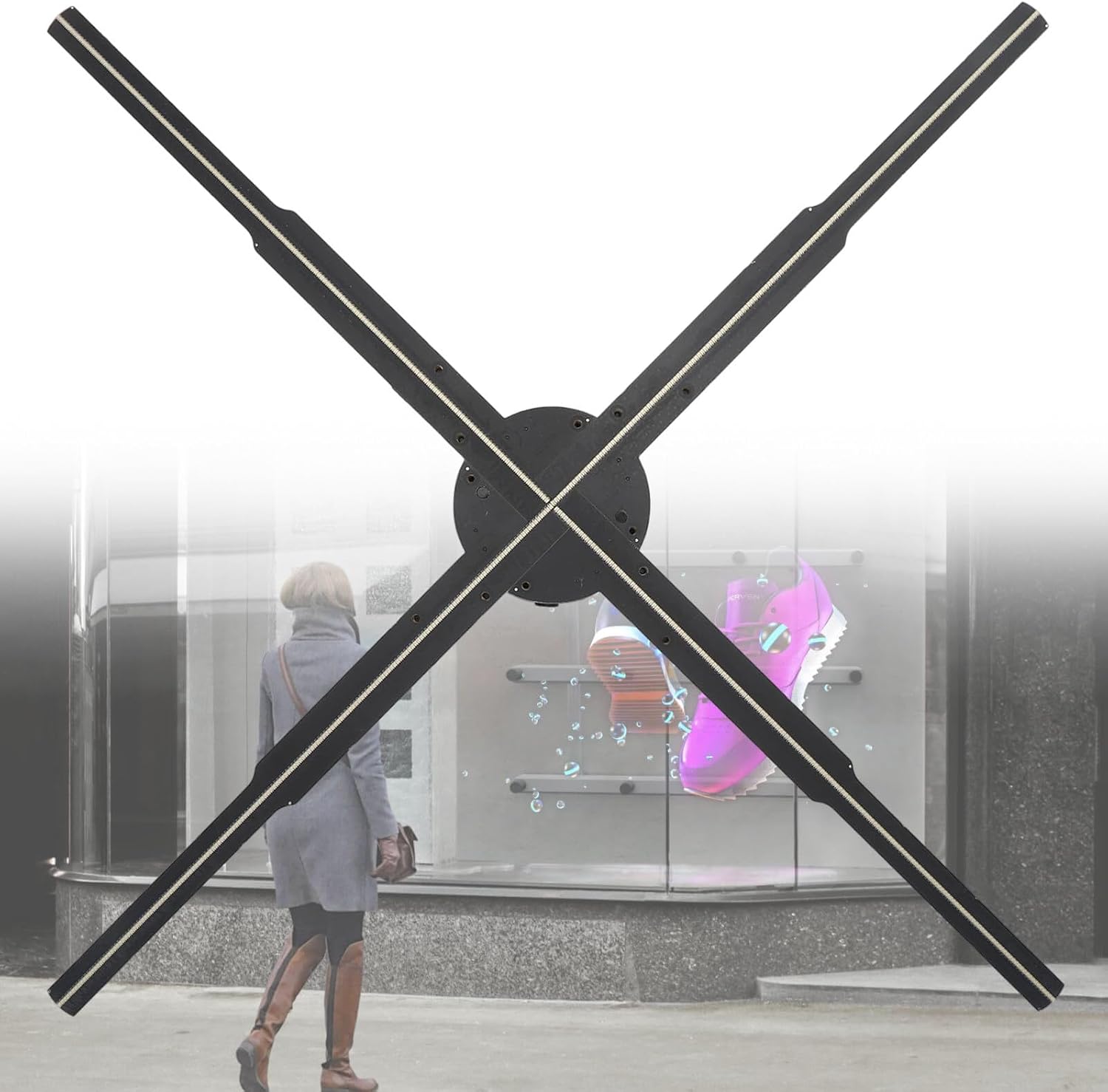 HD 3D Hologram Fan Projector Adjustment Brightness and Angle,Wall Mounted WiFi Display Advertising Logo Projecting Equipment 576 LED Beads
