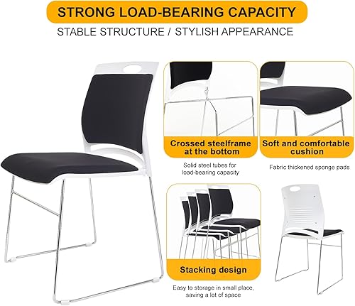 Miniatura 4 de Juego de sillas apilables negras apilables para oficina en casa, con asiento y respaldo acolchados, sillas de vestíbulo, sala de espera, silla de
