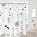 Boho Shower Curtain, Sage Green Beige Flower Bath Curtain for Bathroom, Modern Minimalist White Bathroom Curtain, Mildew Resistant, Weighted Hem, Waterproof Fabric with 12 Hooks 72x72 Inches