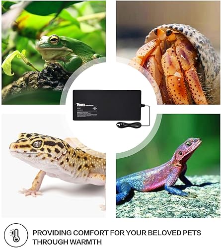 Vista 7 de iPower Almohadilla de calor para reptiles de 8 x 18 pulgadas, calentador de terrario para tortugas, lagartos, ranas y otros animales pequeños