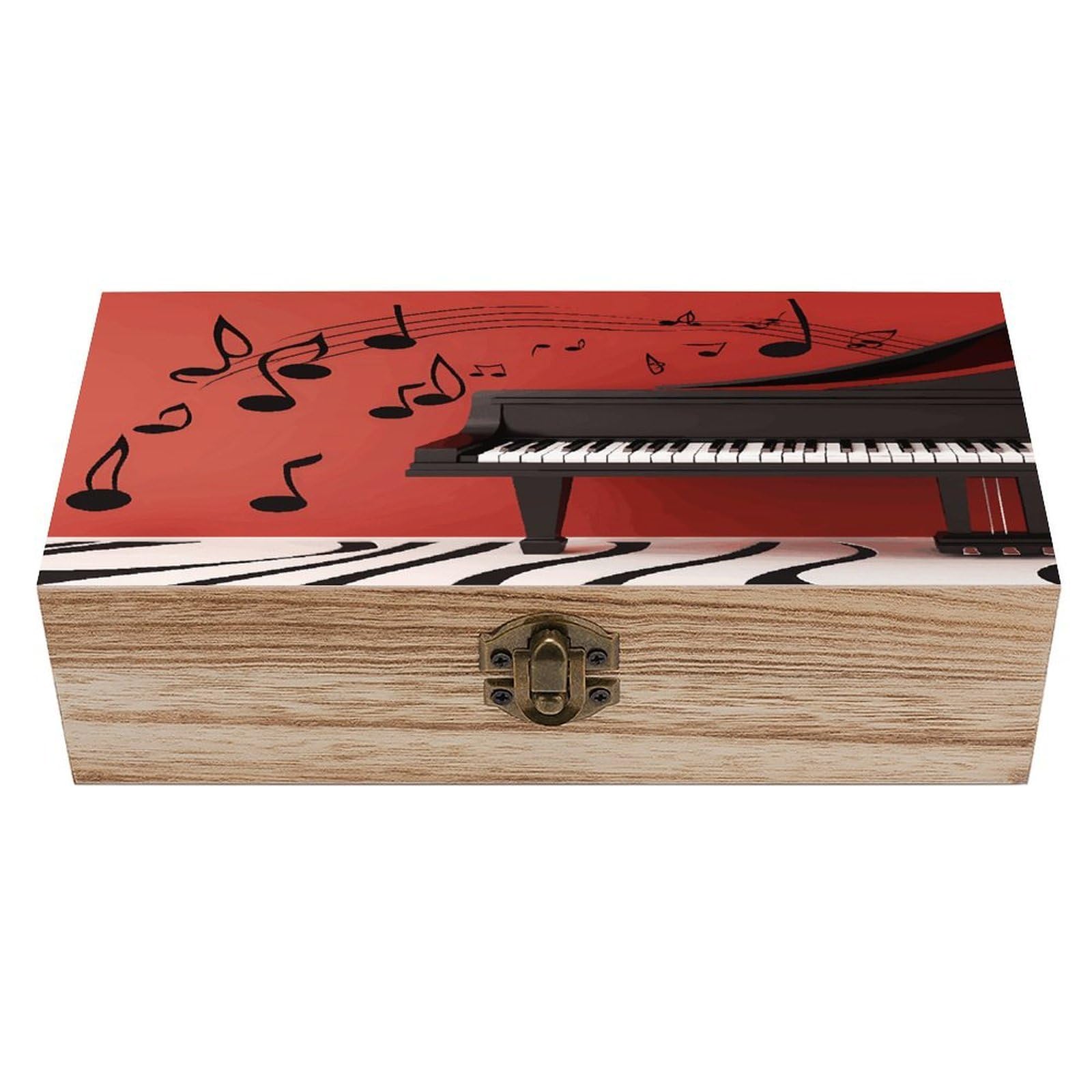 VstaDank Music Note Piano Wooden Storage Box with Hinged Lid Natural Wooden Box Beautifully Keepsake Boxes Vintage Wood Boxes Jewelry Organizer Trinket Storage Chest Unique Gift