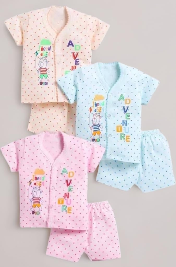 Baby Boys Kids Soft Cotton casual dress Half Sleeve shirt and Shorts pant Knicker jhabla for New born Infant Toddler Kids Combo Pack of - 3