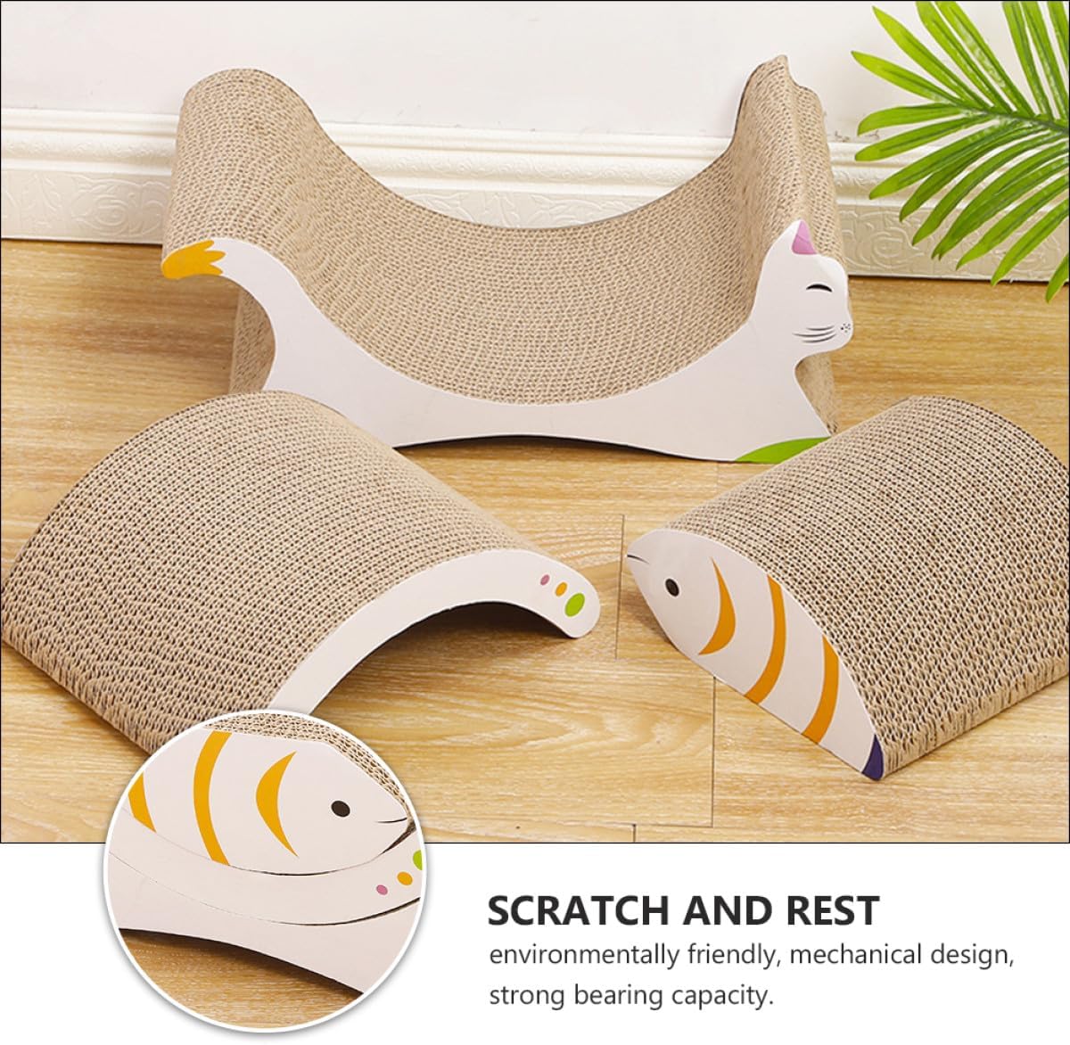 SUPVOX 3pcs Cat Scratching Pad Set with Fish Design, Corrugated Cardboard Scratchers for Kittens and Cats, Bite-Resistant Lounge Pads for Indoor Pet Play and Natural Claw Training