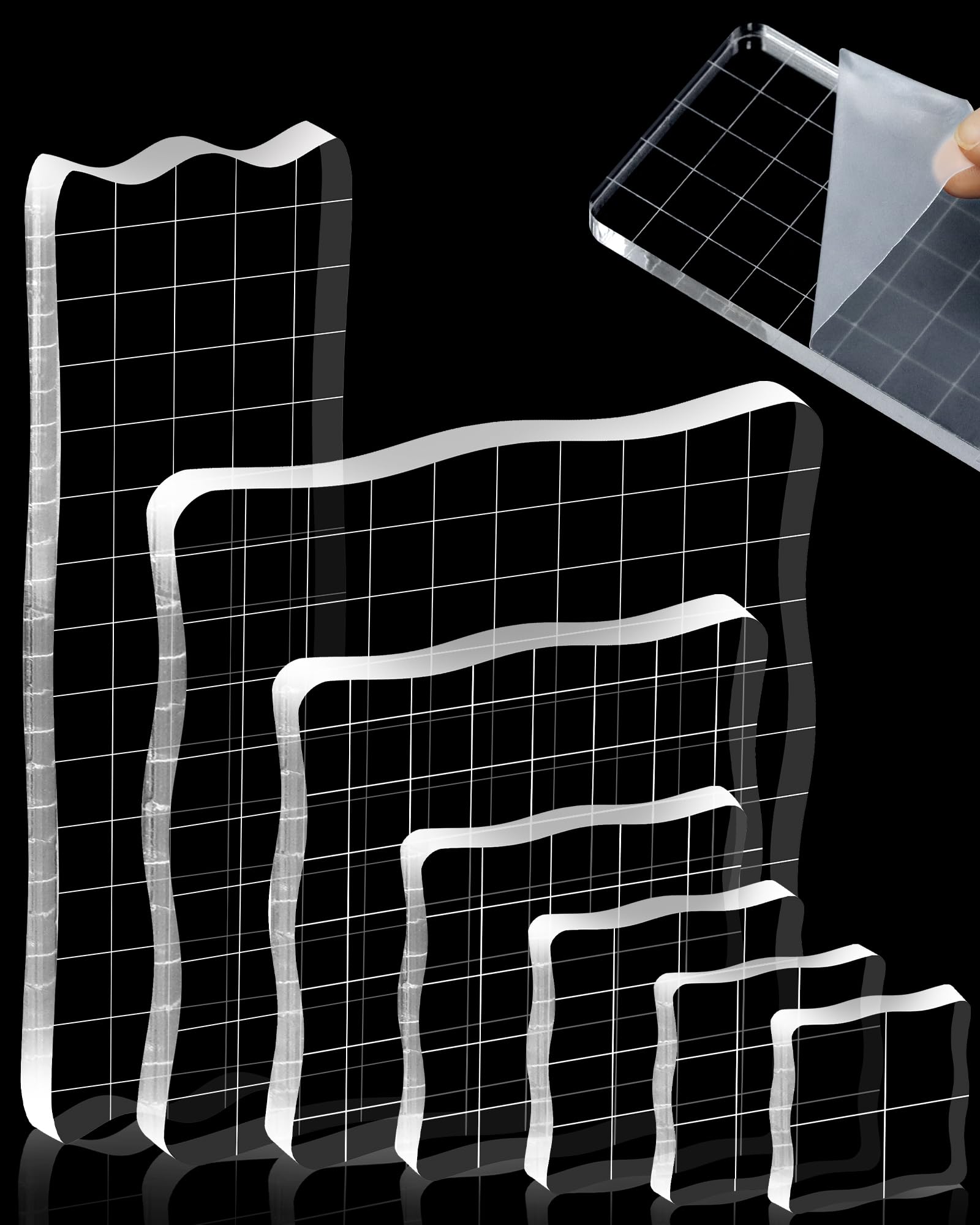 7 Pieces FIVEIZERO Acrylic Stamp Block, Assorted Sizes Clear Stamping Blocks Tools with Grid Lines for Scrapbooking Crafts Card Making and Decorative DIY Essential Stamping Tool(Lace Edge)-image-11