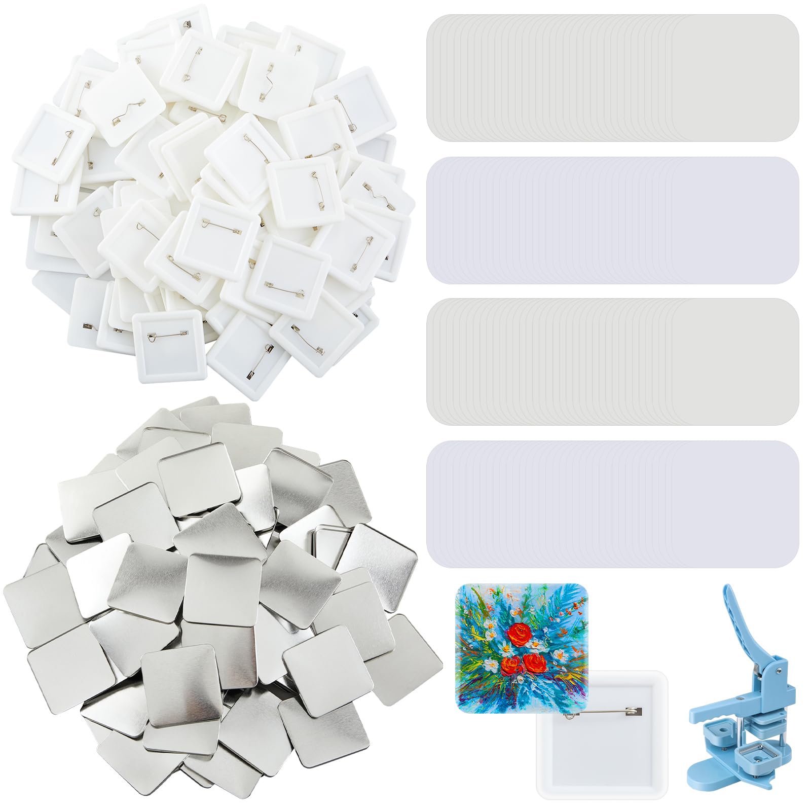 Wavwavw Set mit 200 quadratischen Anstecknadeln, 5,1 x 5,1 cm, für quadratische Knopfmacher, DIY-Pin-Abzeichenteile, Nachfüllpackung (transparent)