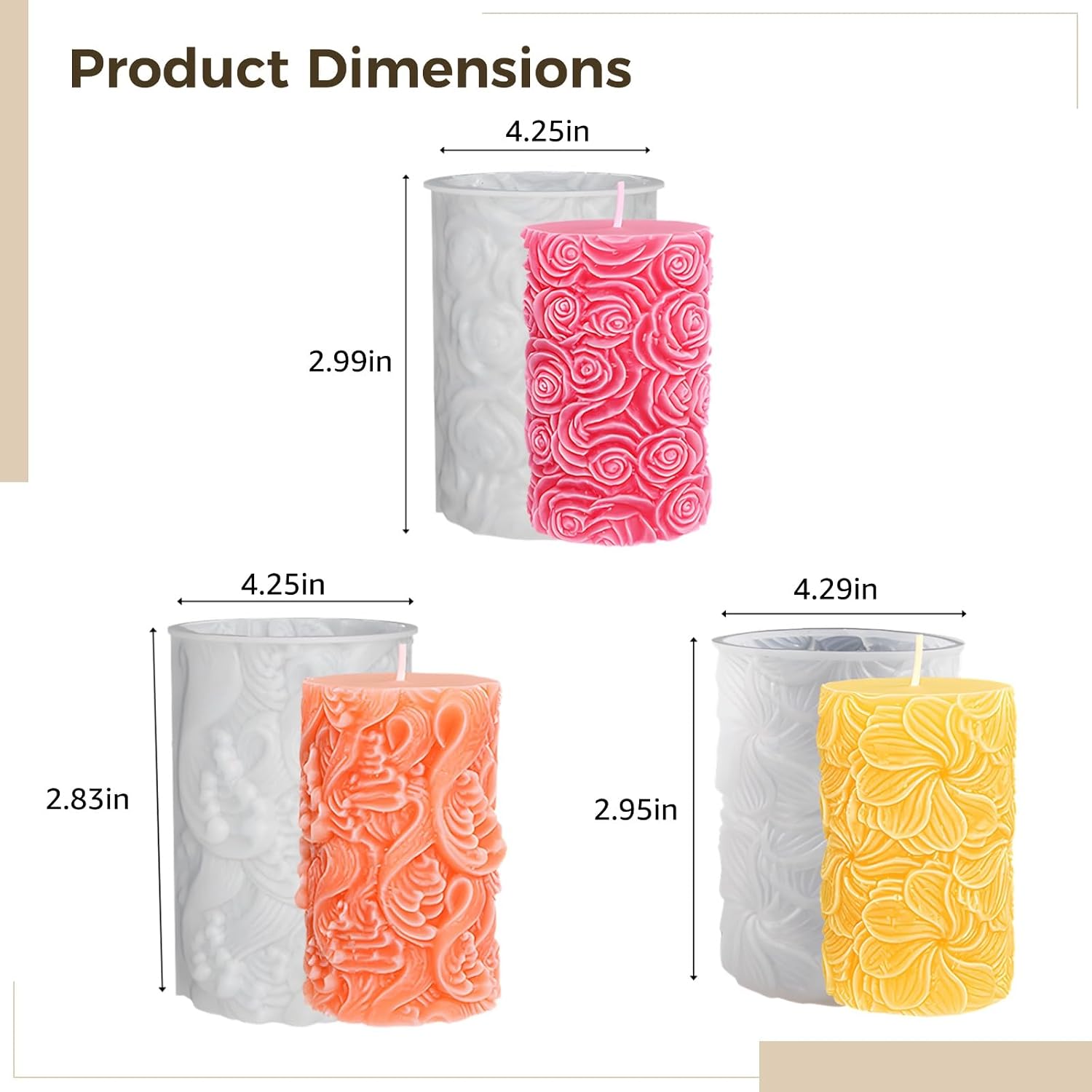 3 Pcs Flower Candle Molds, Silicone Candle Molds for Candle Making, 3 Diferent Flower Patterns, Ideal for DIY Candle Crafting