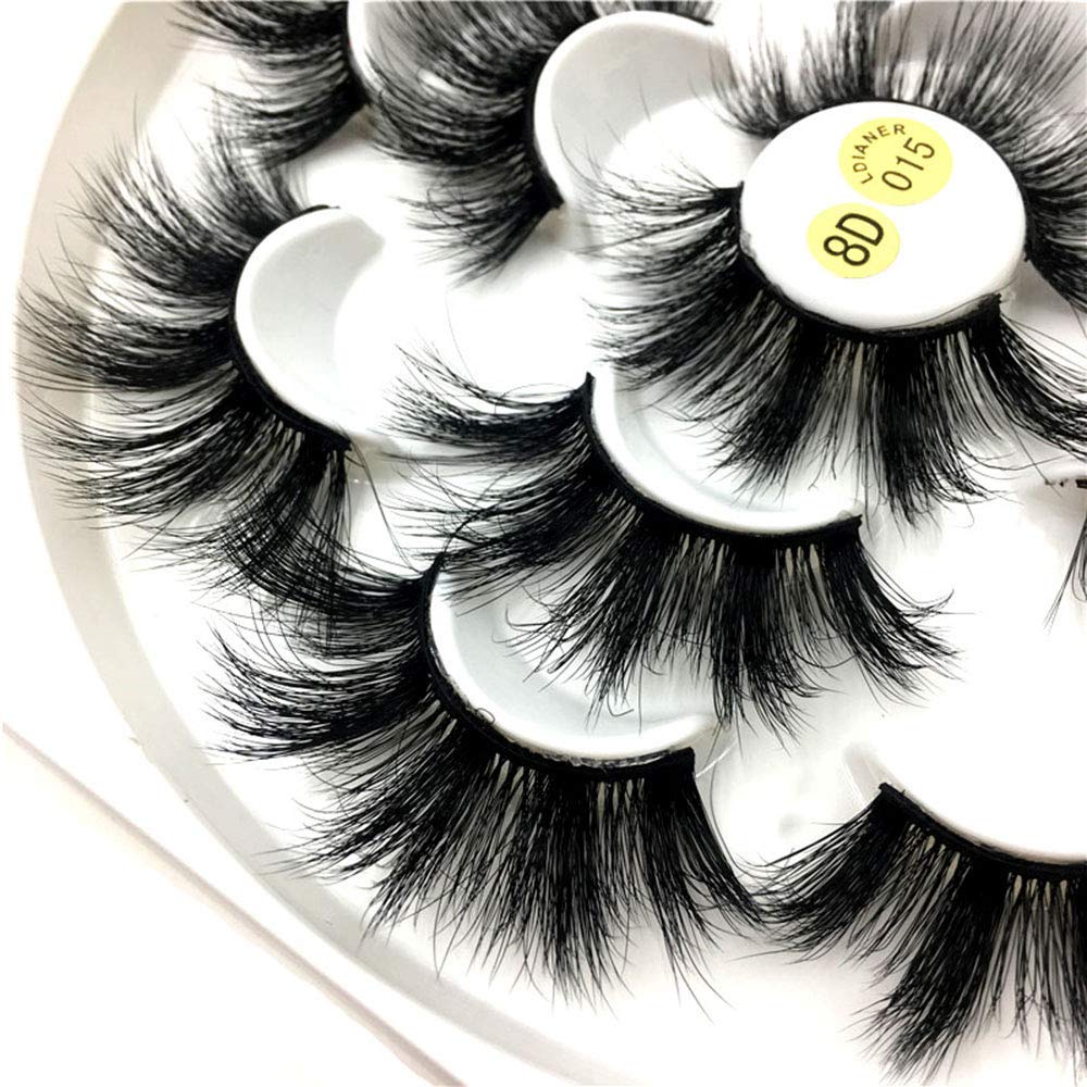 8D Mink Eye Lashes 7 Pairs 25mm False Eyelashes Wispy Fluffy Cruelty-free Thick Long Faux Mink Eye Extension Makeup Tools (8D 25mm Lashes)