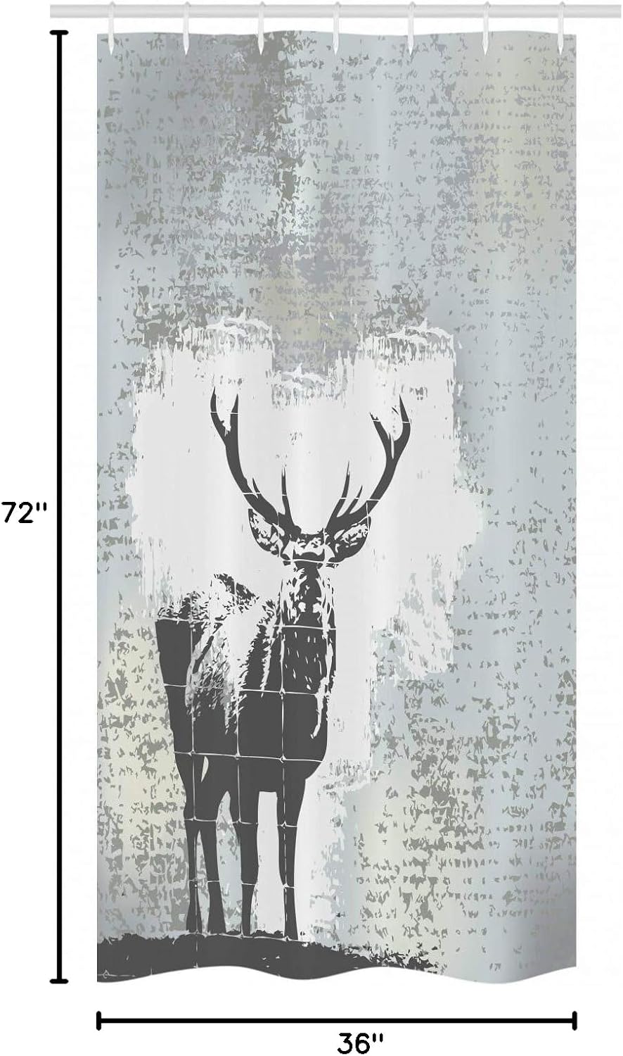 Ambesonne Antlers Stall Shower Curtain, Standing Stag Silhouette Grunge Style Background Shadow Monochromic Illustration, Fabric Bathroom Decor Set with Hooks, 36" W x 72" L, Grey Black