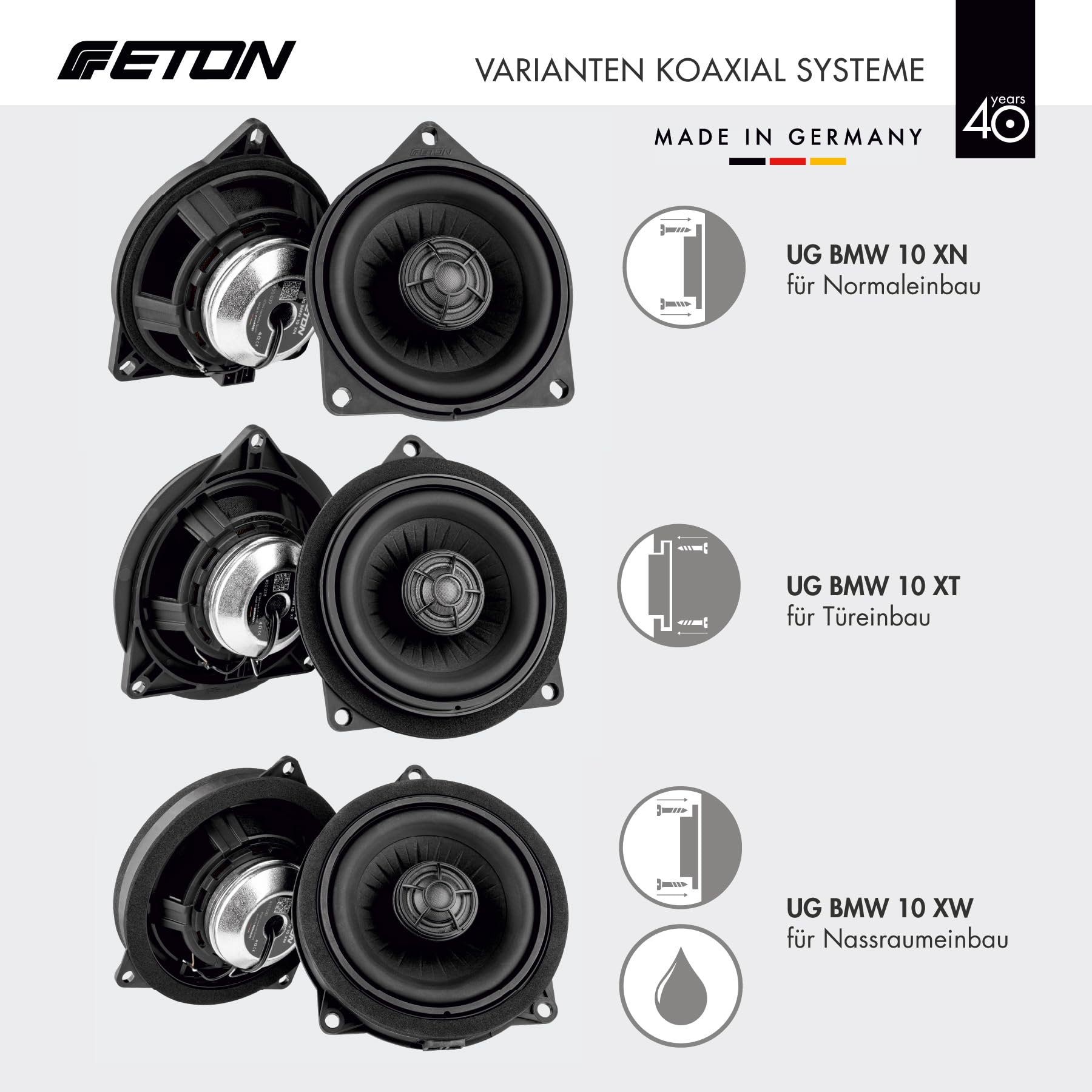 ETON UG-BMW10XT – 10 cm / 4" 2-drożny system koastalny Plug & Play, zestaw głośników samochodowych kompatybilny z pojazdami BMW i MINI, system dźwiękowy do montażu w drzwiach (koszyk T), 1 para
