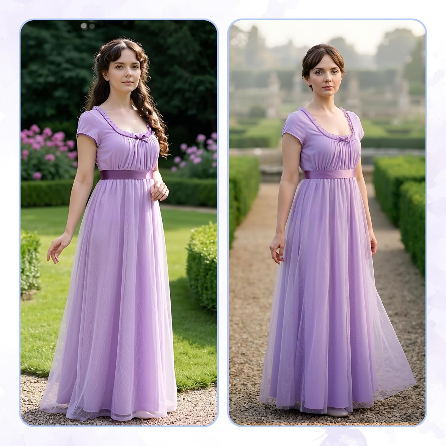 Regency Dresses for Women with Satin Sash Cap Sleeve Lace Cover Empire Waist Victorian Tea Party Gown