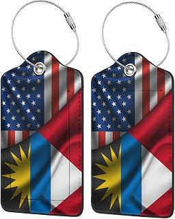 Barbuda The People of Barbuda and American USA Flag Leather Luggage Tags Elegant Bag Tag Identifier with Privacy Cover & Id Card, Perfect Travel Gift for Friends Family Tourists 1