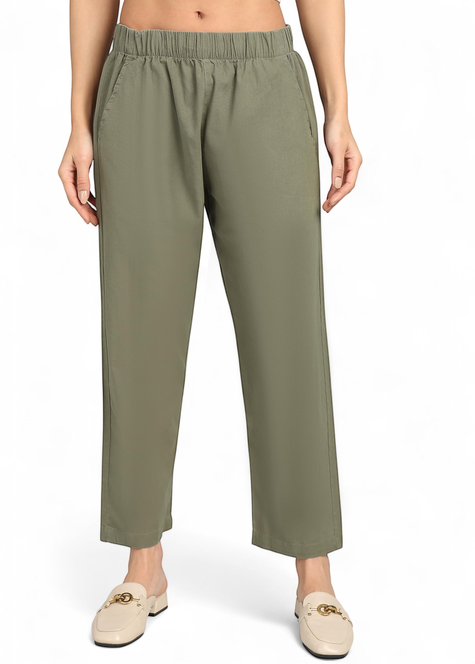 Womens Mid Rise Cotton Relaxed Ankle Pants | 100% Cotton-image-0