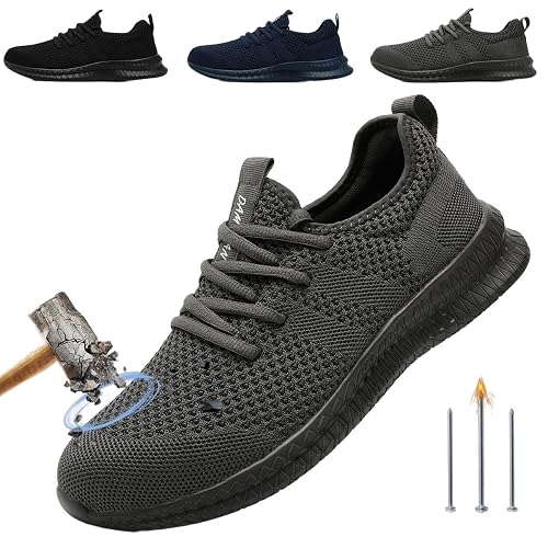 CDLHHM Steel Toe Shoes for Men Safety Work Sneakers Non Slip Indestructible Puncture Proof Comfortable Suitable for Construction Sites Warehouses Transportation Factories