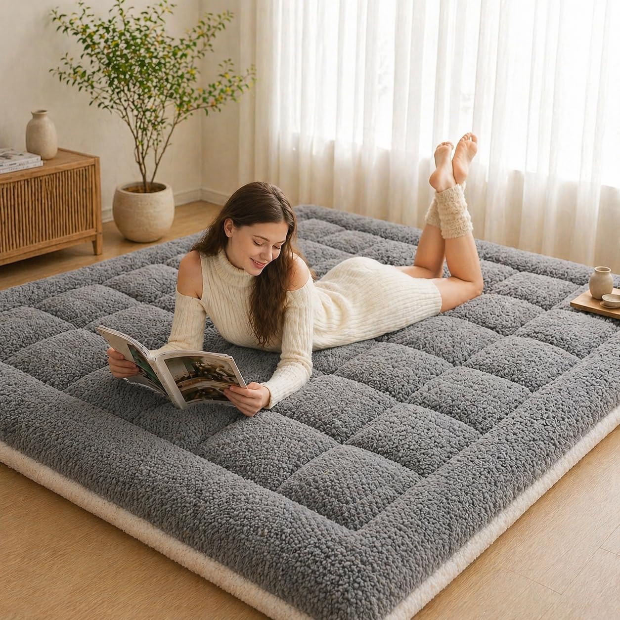 Cymula California King Mattress Topper, Sherpa Mattress Pad for Cal King Bed with 900GSM Down for Back Pain Extra Thick Mattress Cover Pillow Top with 8-21" Pockets, Grey
