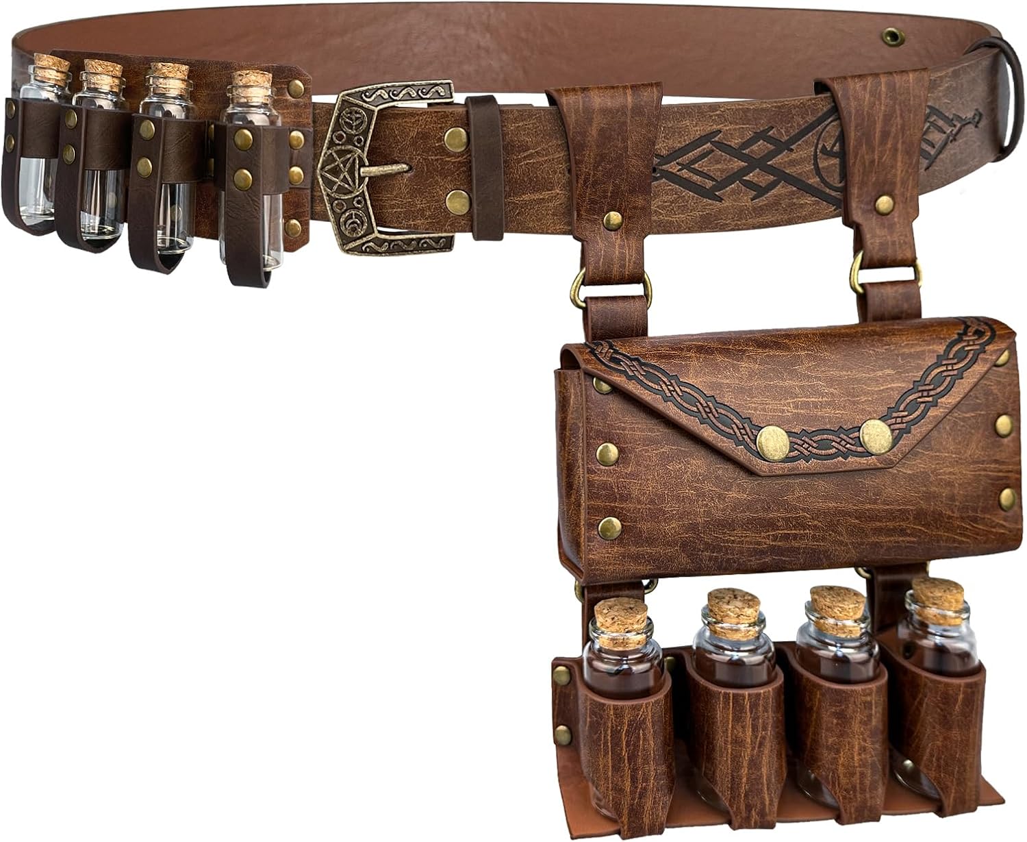 EpicCos Medieval Alchemy Belt Waist Pack Combo with Multiple Potion Bottles, Viking Rivet Belt Side Pouch for Cosplay