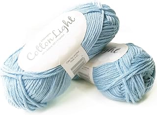 Cotton Blend Yarn for Knitting and Crocheting, 3 or Light Worsted, DK Weight, Drops Cotton Light, 1.8 oz 115 Yards per Ball (08 Ice Blue)