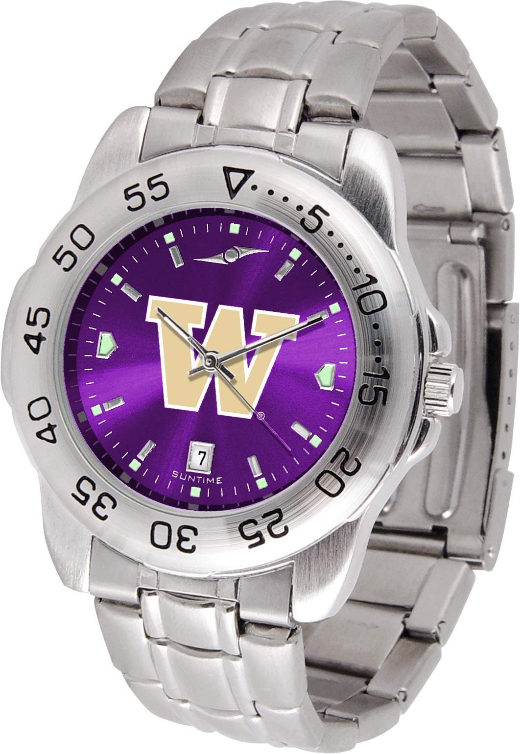 SunTime Men's NCAA Team Sport Watch, 20mm Stainless Steel Strap, Reflective Shiny Dial with Date