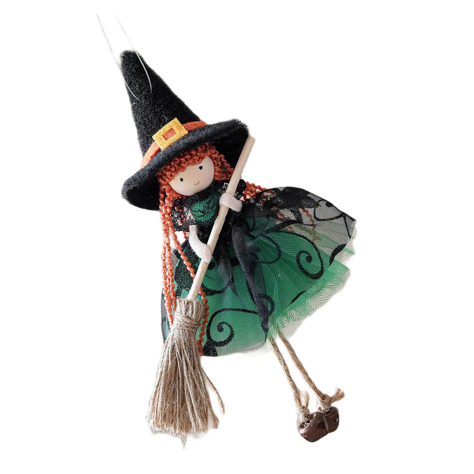 Qusinfc Multi Color Flannel Halloweens Angelic Broom Ornament with Bells Hanging Decors for Christmas Parties Tree Wall Festival Decoration Halloweens Christmas Decorations