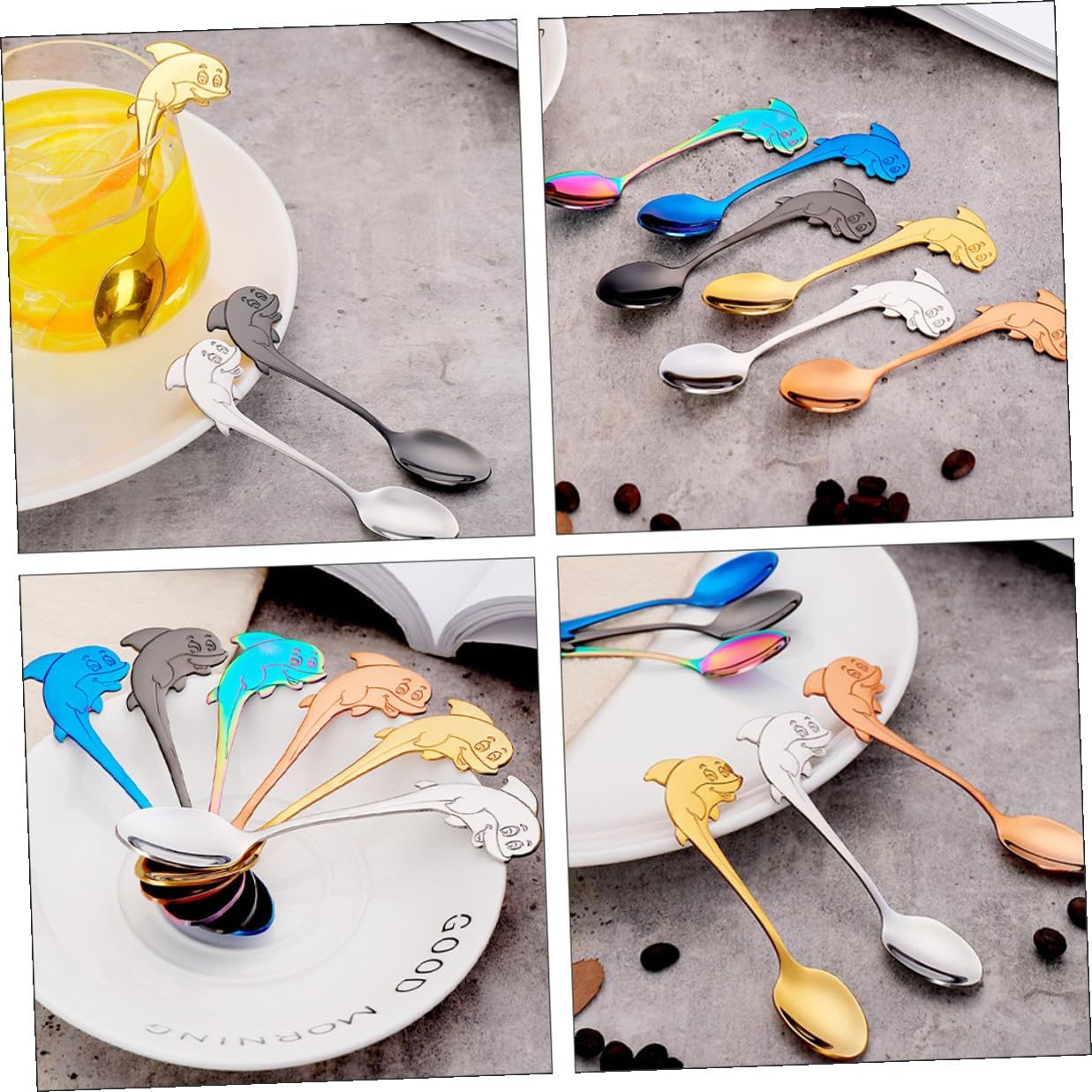 6Pcs 304 Stainless Steel Dolphin Coffee Spoons, Polished Stirring Teaspoons