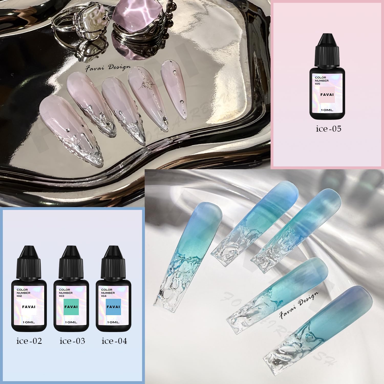 FAVAI Airbrush Gel Ice Collection – 12 colori smalto semi-permanente gelatina semi-trasparente effetto ghiaccio, gel UV senza TPO per baby boomer, francese ombreggiato & nail art professionale, 12 x