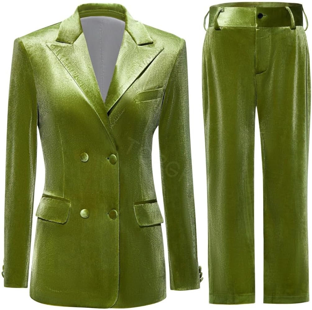 Womens Pant Suit Velvet 2 pcs Peak Lapel Double Breasted Women's Suiting for Work Professional