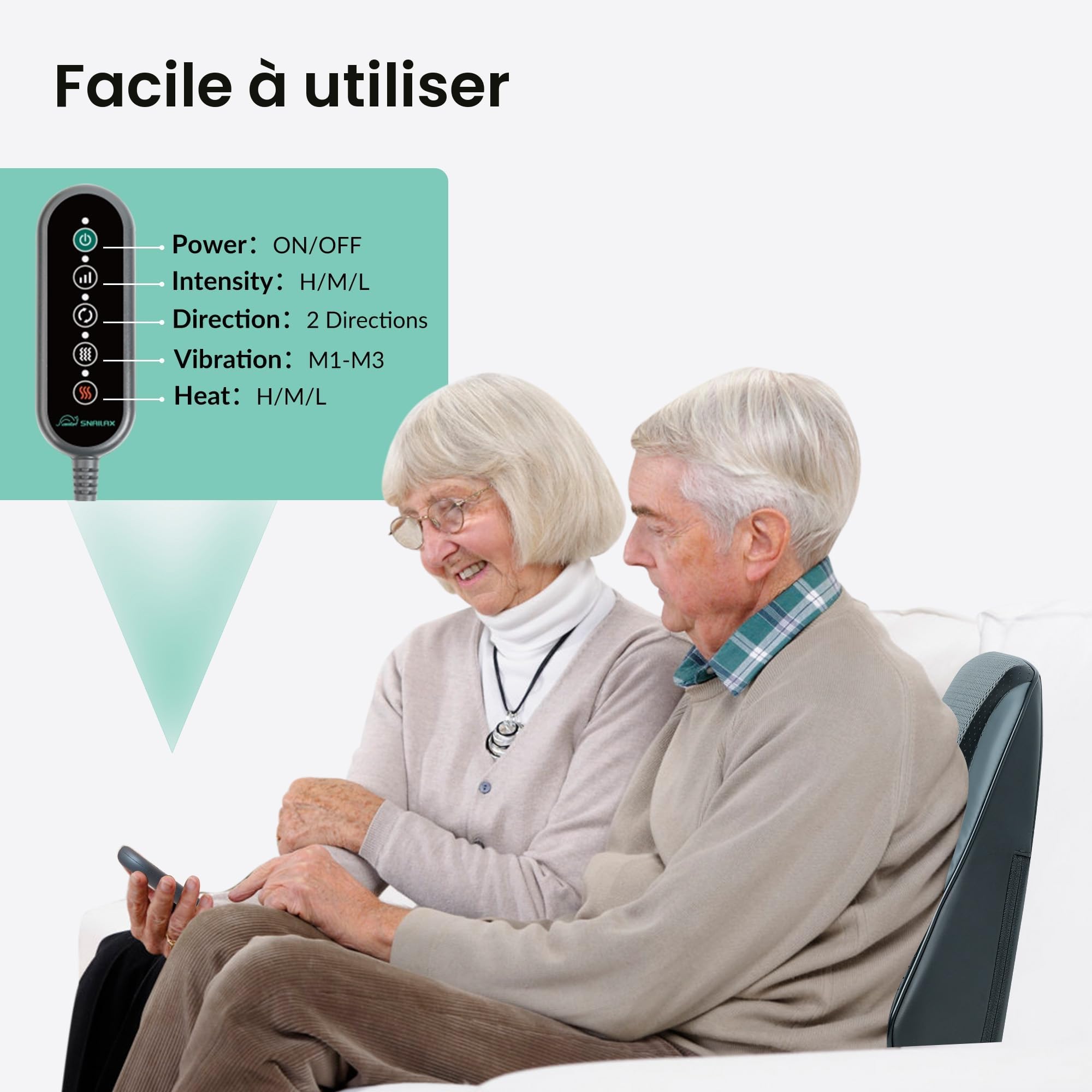 Snailax Masseur de Dos Shiatsu avec Chaleur, Coussin de Massage 3D à 8 Nœuds pour Nuque, Épaules, Dos et Jambes, 3 Niveaux de Chauffage, Maison Bureau Voiture, Cadeau Femme Homme Maman Papa