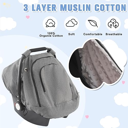 Miniatura 4 de Funda de asiento de automóvil para bebé, resistente al viento, para invierno, clima frío, cálido, para niños y niñas recién nacidos (gris oscuro)