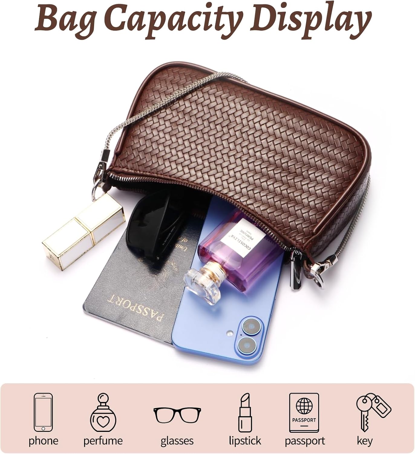 Mini Woven Shoulder Bag for Women Retro Hobo Crossbody Purse with 2 Straps Stylish Underarm Handbag - Image 5