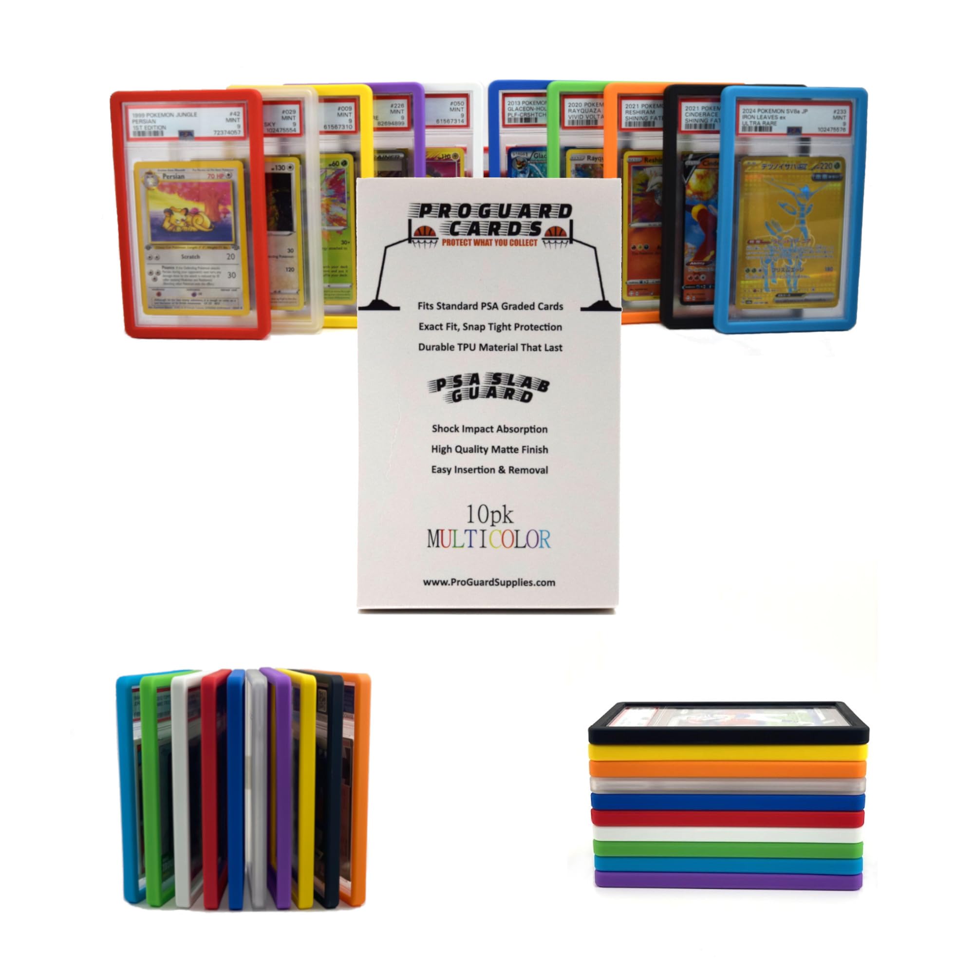 ProGuard Cards PSA Slab Bumper Guards 10PK (Multi-Color) for Standard Graded PSA Slabs | PSA Slab Protector - Hard TPU, Exact Fit Snap Tight