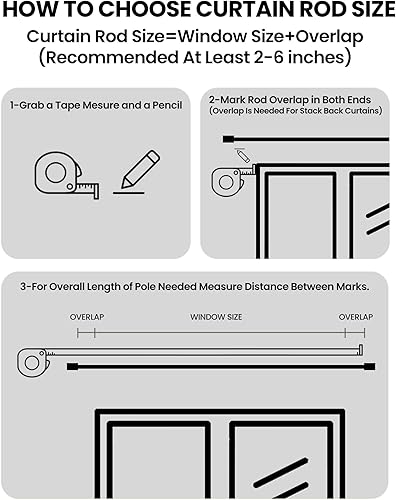 Miniatura 7 de Box Space Barras de cortina para ventanas de 48 a 84 pulgadas, 58 pulgadas de diámetro, longitud ajustable, estilo tapa de extremo, barra de cortina