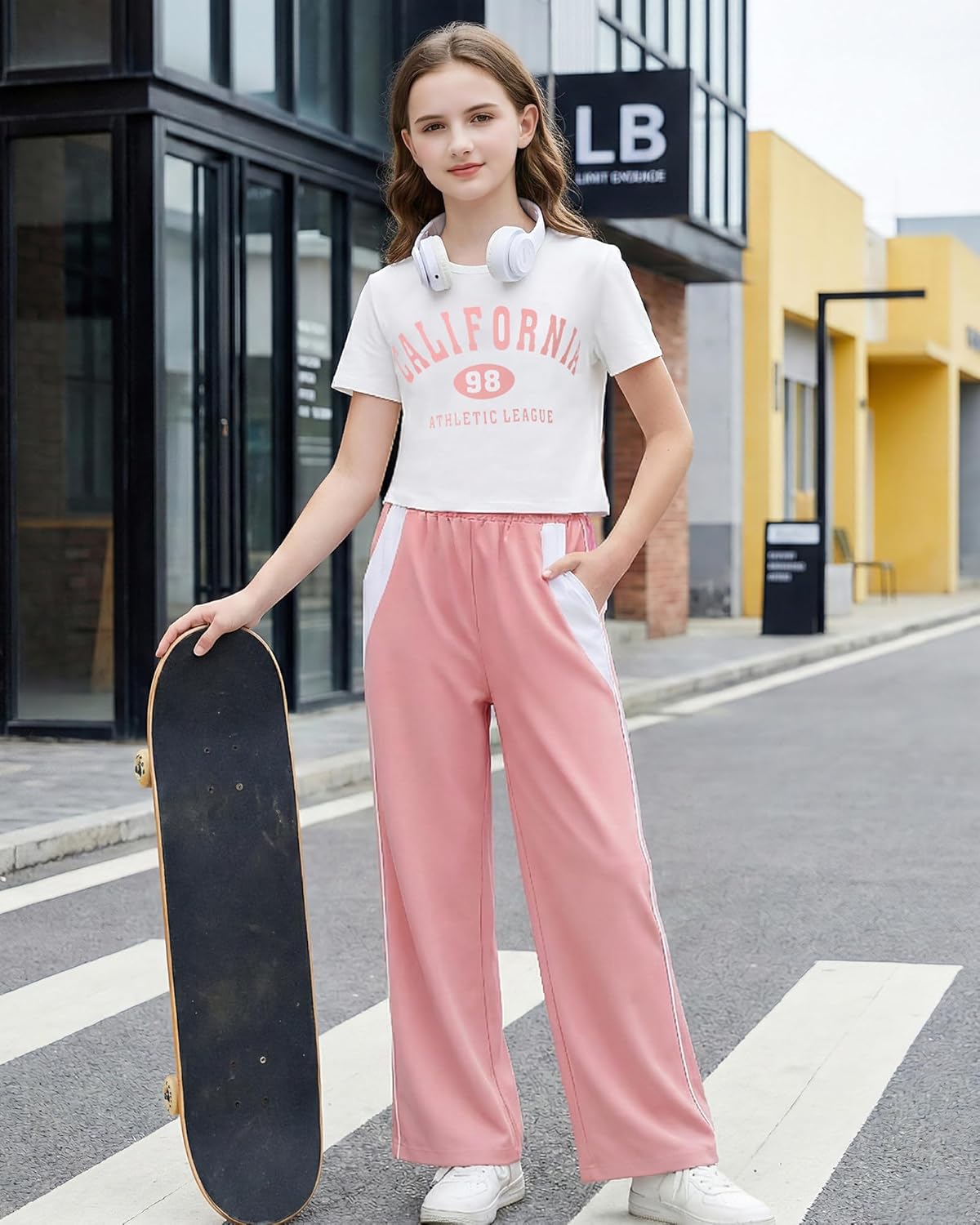 Girls 2 Piece Outfits Short Sleeve Shirts & Sweatpants Set with Pockets Summer Clothes Sweatsuit Size 7-14Y - Image 5