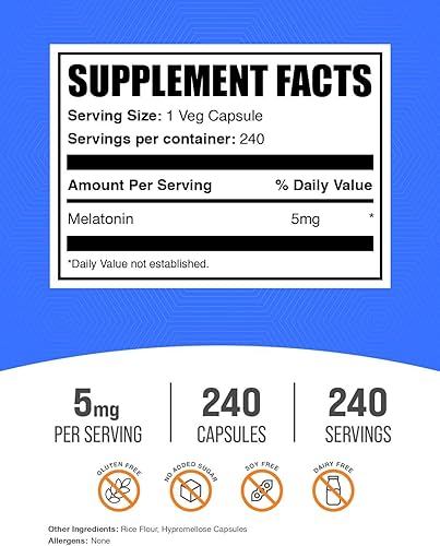 Miniatura 2 de BulkSupplements. com Melatonina 5 mg Cápsulas  Melatonina para adultos, suplemento para dormir  5 mg de melatonina por porción, 1 cápsula por