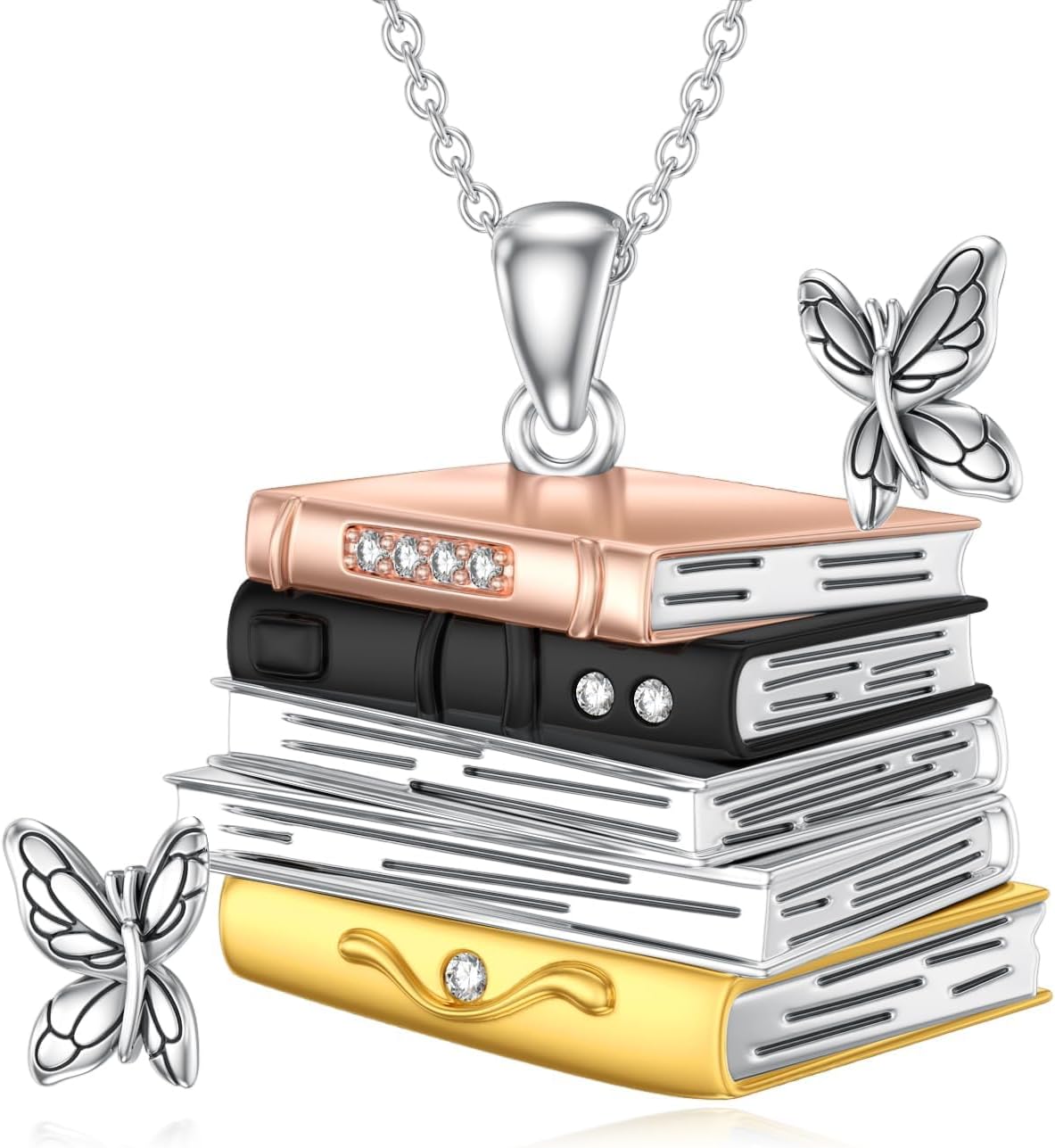 Diamond Book Pendant Necklace for Women 925 Sterling Silver Lab Grown Diamonds Jewelry Gifts for Book Lovers Bookworm 0.06 cttw D Color VVS Clarity