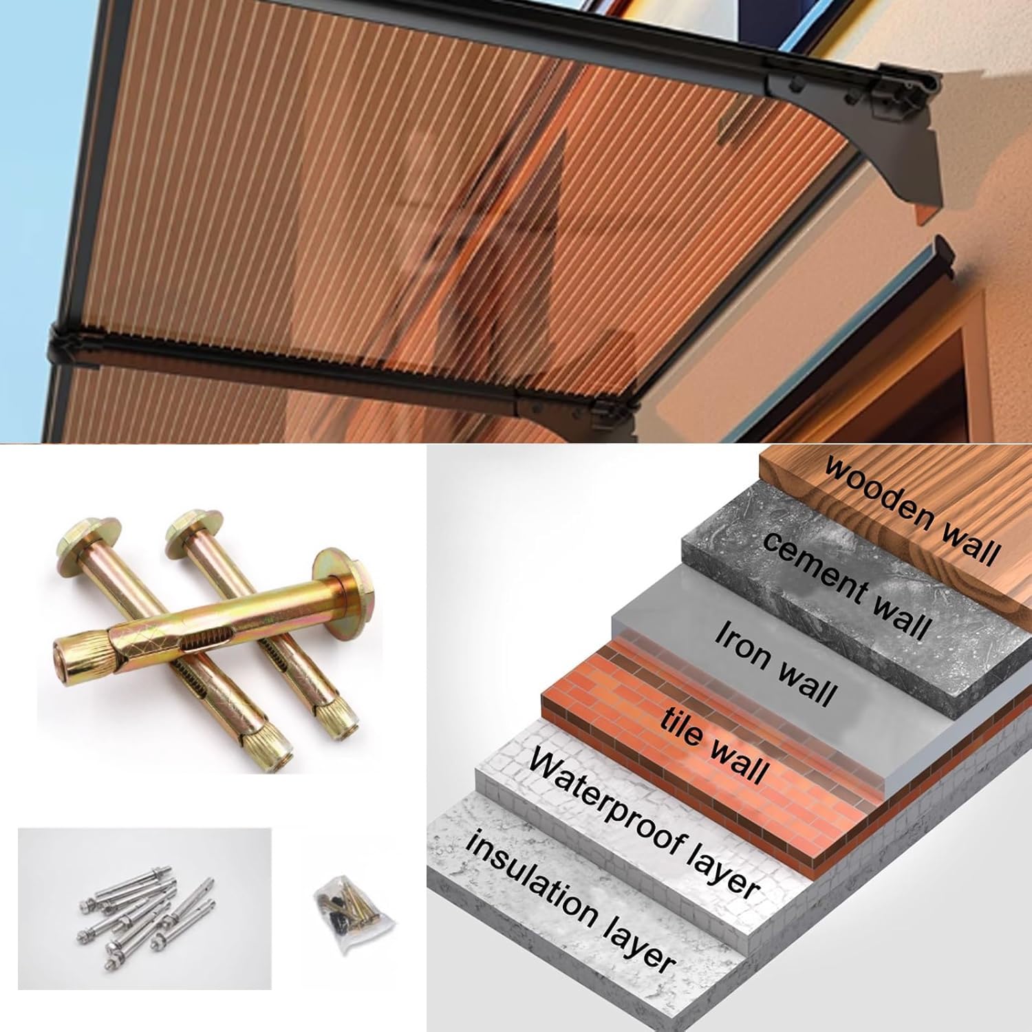 Finestre e porte esterne UV pioggia ow sole proteggere foglio sporgenza baldacchino casa sopra porta ingresso Oude/patio/veranda/terrazza UPF 50+ (140 x 200 cm)