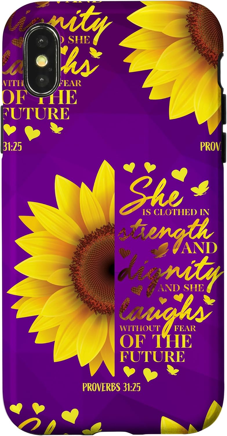 iPhone 13 Inspirational Christian Verse Proverbs 31 Purple Sunflower Case