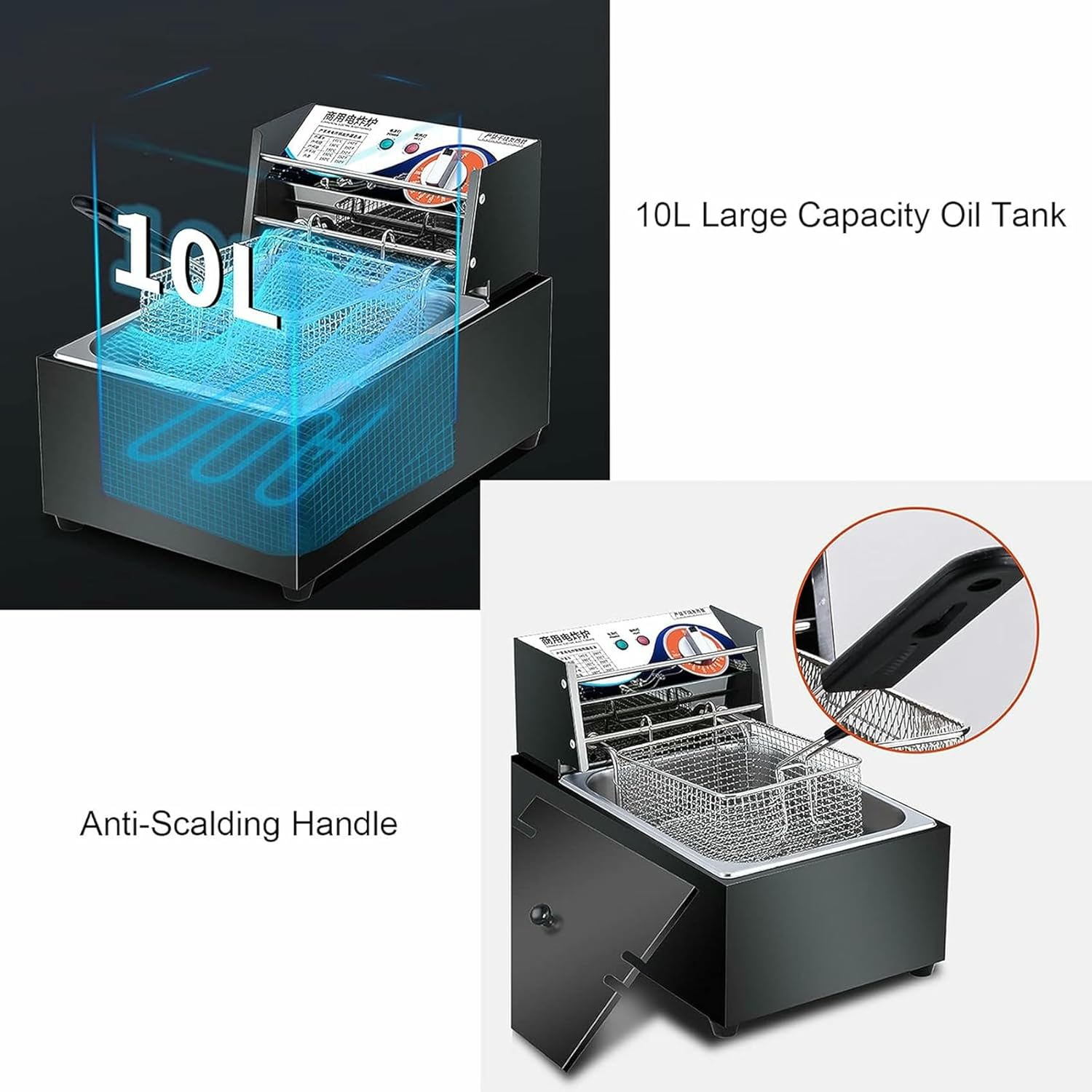 10L Commercial Electric Deep Fryer, Professional Countertop Induction Oil Fish Deep Fryer, Temperature Control Function for Commercial and Home Use~/