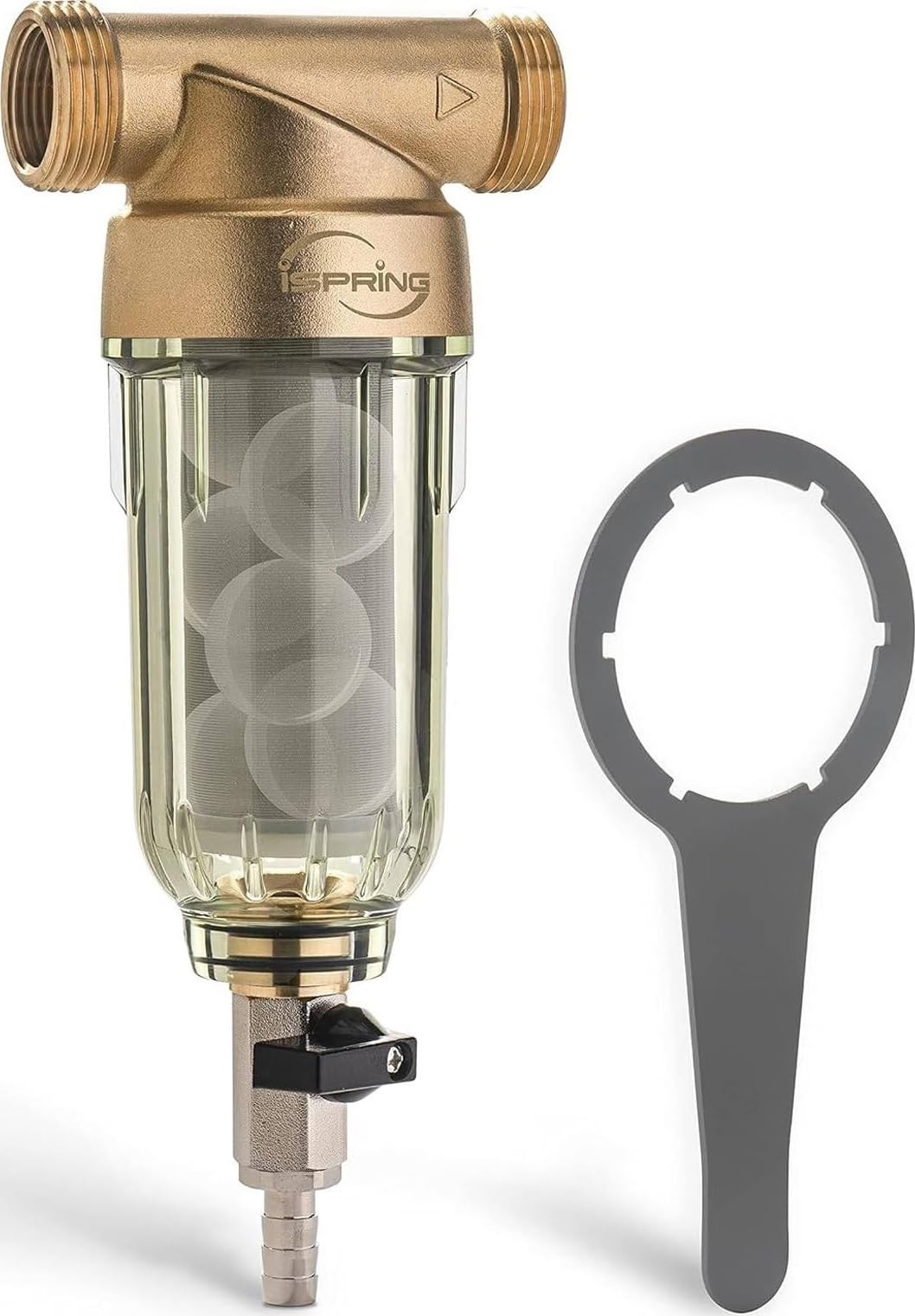 iSpring WSP-50SL Suavizador de Filtro de Agua de Sedimentos Reutilizable para Toda la Casa, Incluye Siliphos que Ayuda a Prevenir la Escala y la Corrosión, 1" MNPT + 3/4" FNPT, 50 Micras